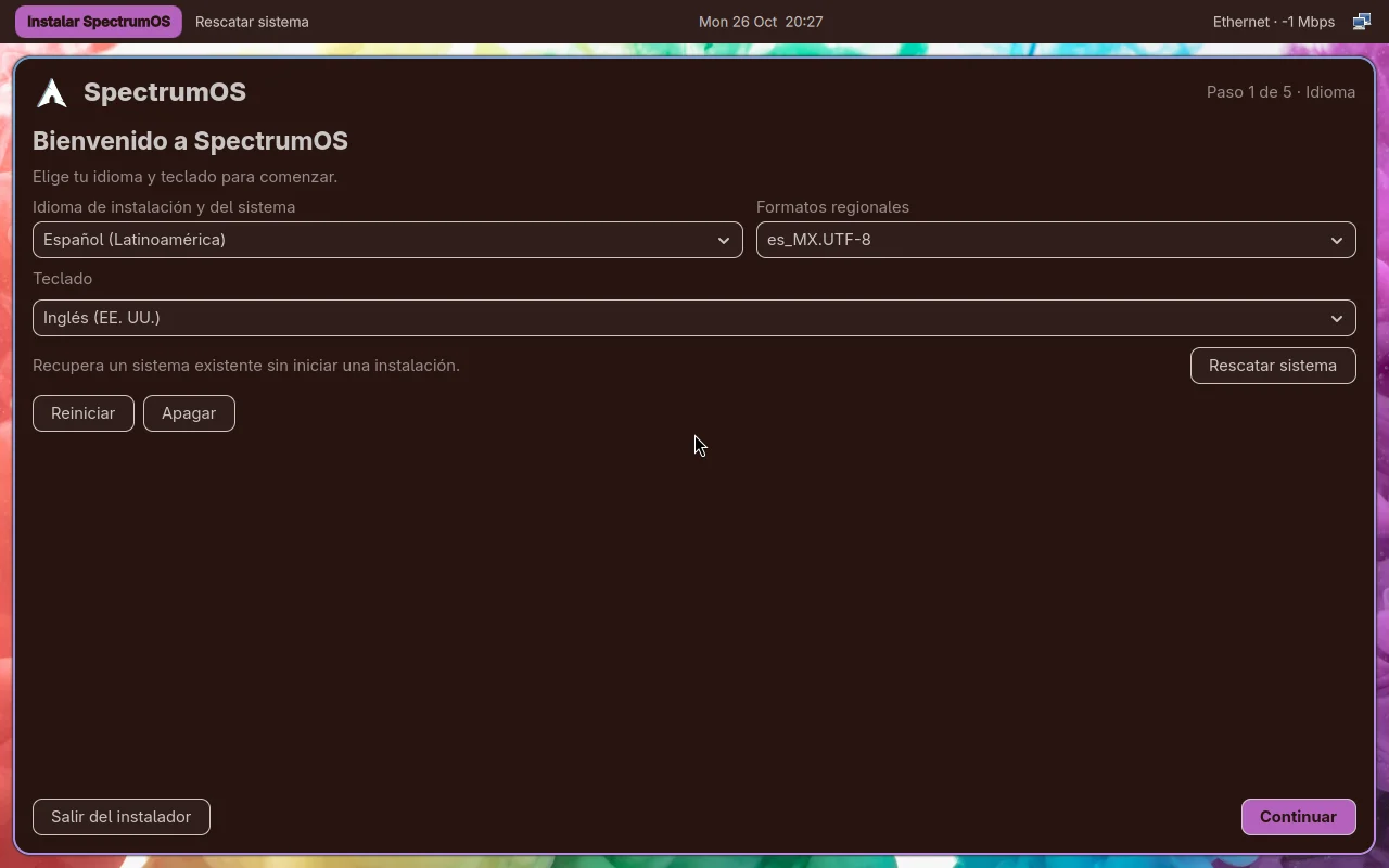 Paso del instalador de SpectrumOS 1.1